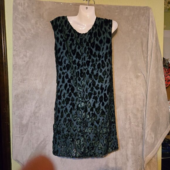 Emporio Armani XS Whimsy Goth‎ Velvet Dark green Leopard Sleeveless Shift Dress - Picture 4 of 12